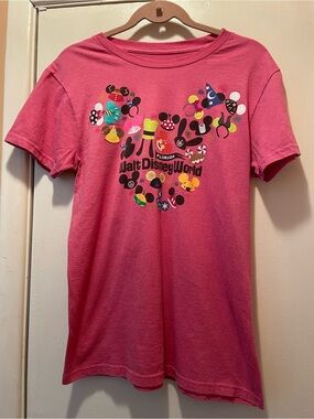 Disney Parks Walt Disney World Mickey Ear Hat Collage Graphic Tee Pink Medium